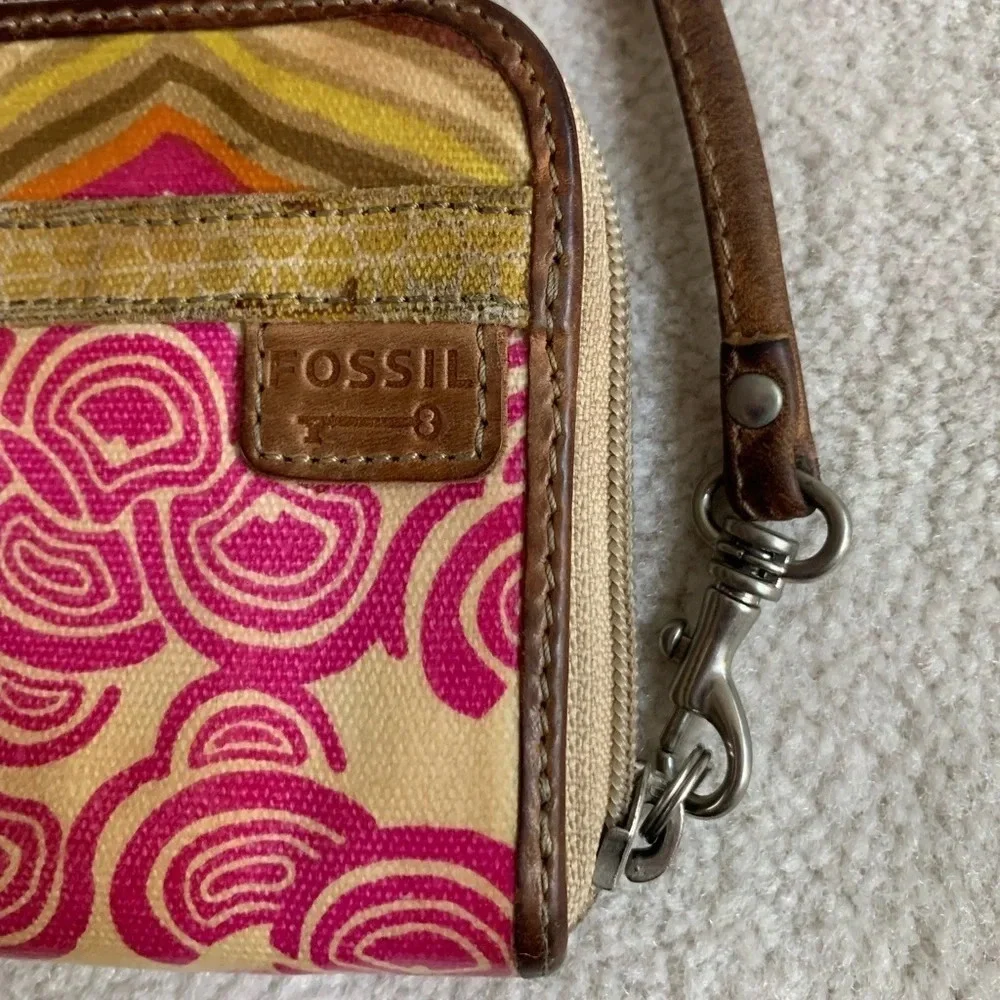 Fossil Key-Per Wristlet Wallet pink and mustard color